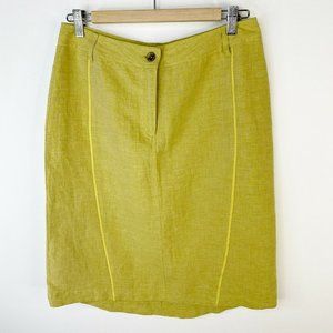 Modee Womens US Size 6 Chartreuse Yellow Linen Pencil Skirt Lined